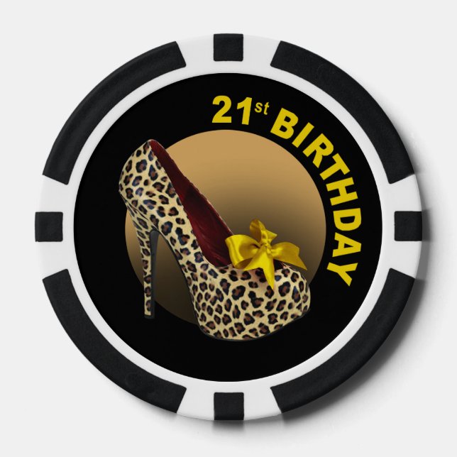 Lot De Jeton De Poker Leopard Stiletto 21e anniversaire jaune noir (Recto)