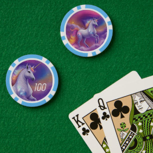 Lot De Jeton De Poker Licorne Arc-en-Ciel Cosmique Nuages Paillettes Fan