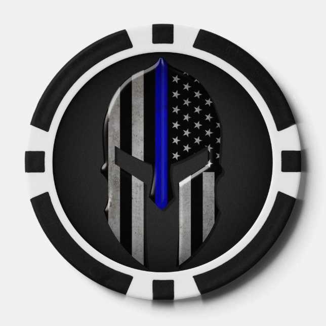 Lot De Jeton De Poker Ligne bleu mince Molon Labe (Recto)