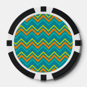 Lot De Jeton De Poker Lignes géométriques zigzag bleu orange de dinosaur