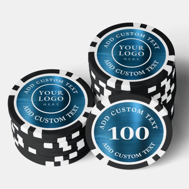 Lot De Jeton De Poker Logo personnalisé et texte en métal bleu Affaire 1 (Empiler)