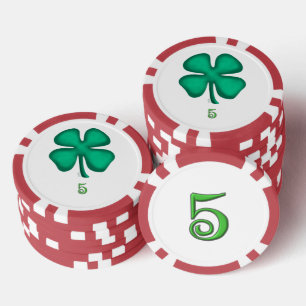 Lot De Jeton De Poker Lucky 4 Leaf Irish Clover rouge 5 puce de poker ra
