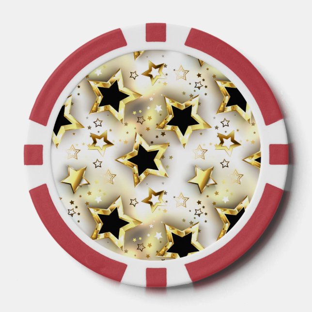 Lot De Jeton De Poker Lumière transparente avec étoiles or (Recto)