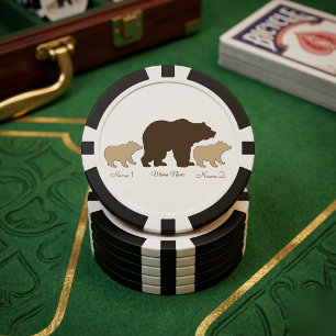 Lot De Jeton De Poker Maman Ourse Personnalisée Avec 2 Noms D'Enfants Ca