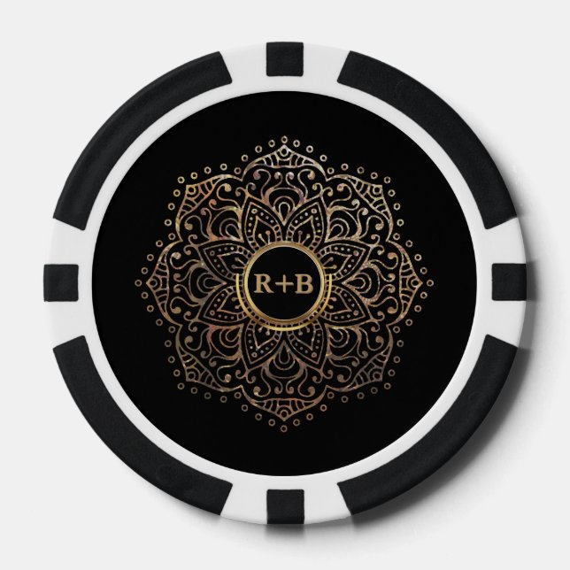 Lot De Jeton De Poker Mandala Boho Mariage Monogramme noir (Recto)