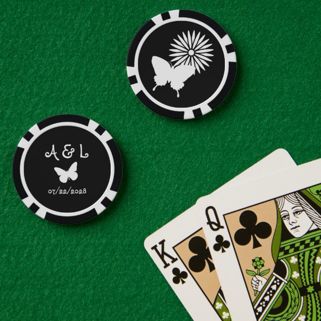 Lot De Jeton De Poker Marguerites et papillons en noir (Table de poker (double))
