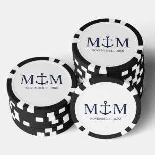 Lot De Jeton De Poker Mariage Ancre bleu marine