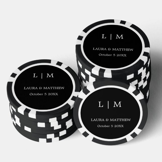 Lot De Jeton De Poker Mariage de monogramme noir simple et élégant (Empiler)