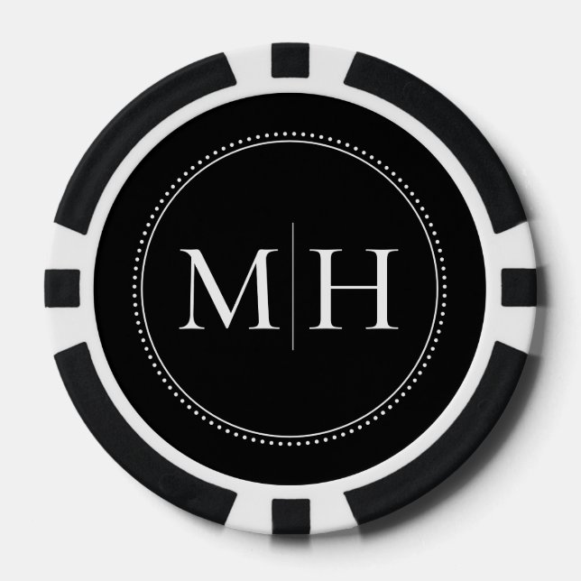 Lot De Jeton De Poker Mariage noir monogramme personnalisé (Recto)