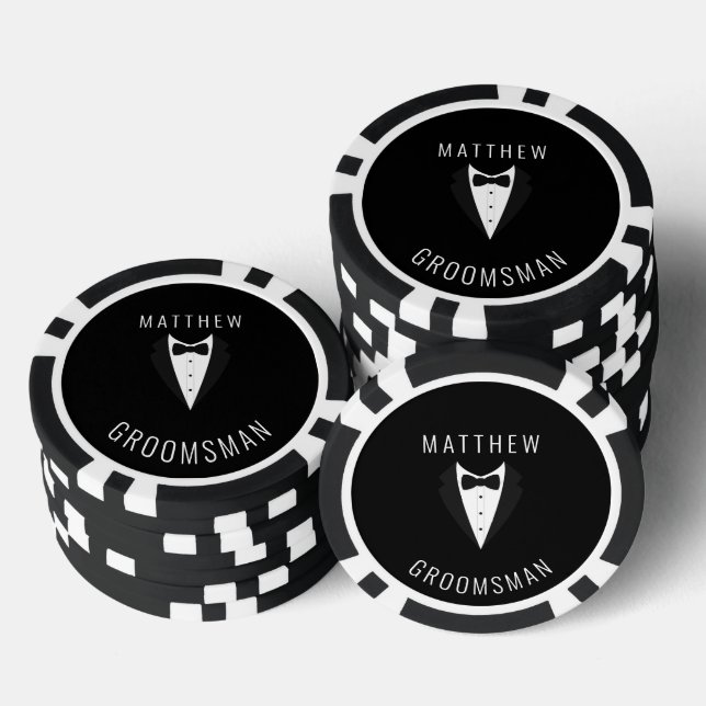 Lot De Jeton De Poker Mariage personnalisé Noir Groomsman Tuxedo (Empiler)
