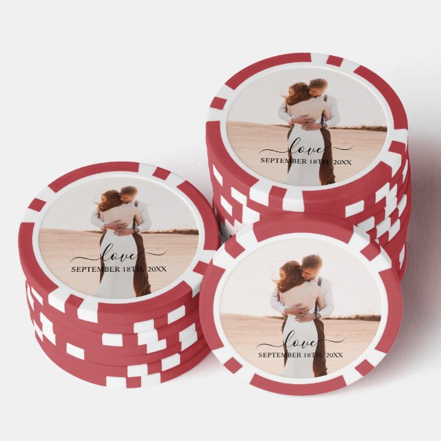 Lot De Jeton De Poker Mariage Photo Mémoire d'amour Script Anniversaire  (Empiler)