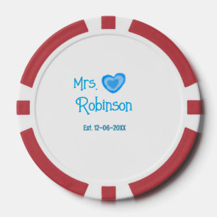 Lot De Jeton De Poker Mariée à être Mme ajouter nom date coeur bleu wate