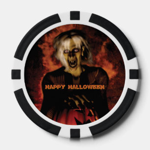 Lot De Jeton De Poker Mauvaise sorcière avec citrouille. Halloween