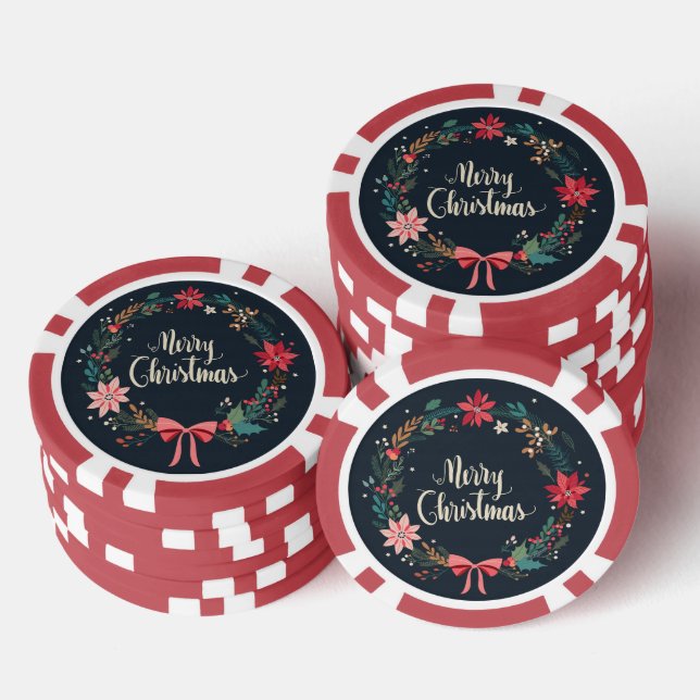 Lot De Jeton De Poker Merry Christmas Floral Wreath (Empiler)