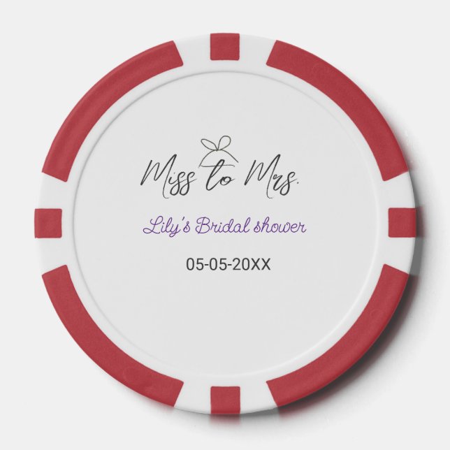 Lot De Jeton De Poker Mlle à Mme douche nuptiale ajouter nom date année  (Recto)