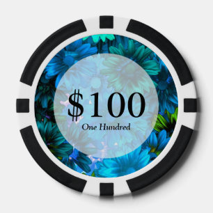 Lot De Jeton De Poker Modèle floral moderne bleu clair