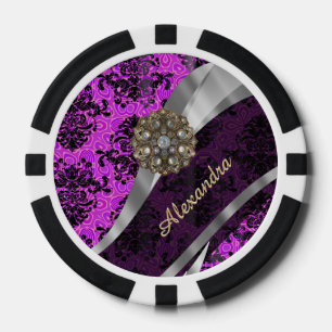 Lot De Jeton De Poker Modèle personnalisé joli magenta girly damask