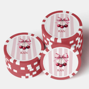 Lot De Jeton De Poker Monogram Rose Bow Cherries Coquette Esthétique