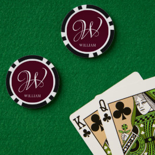 Lot De Jeton De Poker Monogramme Bourgogne Elégant Personnalisé Initial