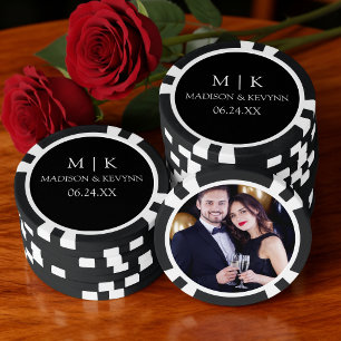 Lot De Jeton De Poker Monogramme de couple minimaliste moderne Photo de