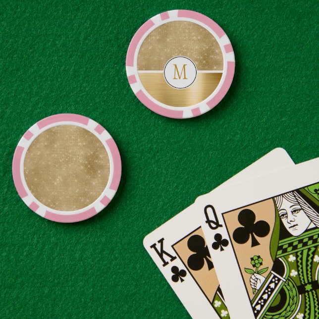 Lot De Jeton De Poker Monogramme d'étincelle dorée (Table de poker (double))