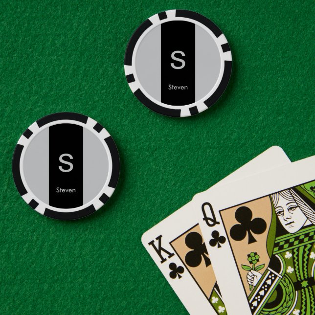 Lot De Jeton De Poker Monogramme deux tons moderne noir et gris (Table de poker (double))