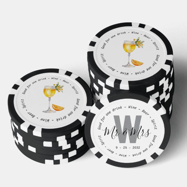 Lot De Jeton De Poker Monogramme M. Mme Mimosa Mariage du bon de boisson (Empiler)