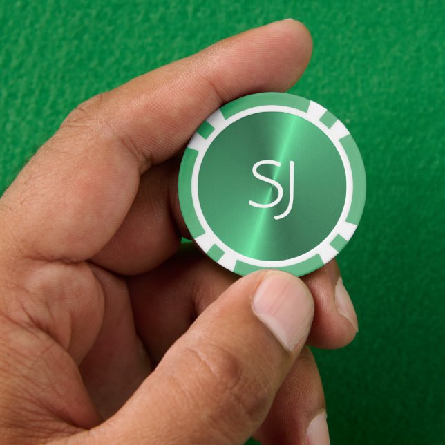 Lot De Jeton De Poker Monogramme métallique vert brillant (main)
