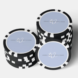 Lot De Jeton De Poker Monogramme Moderne Bleu Blanc Script