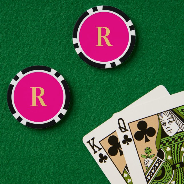 Lot De Jeton De Poker Monogramme Moderne Minimale Rose Chaud (Table de poker (double))
