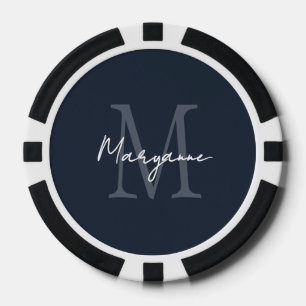 Lot De Jeton De Poker Monogramme Moderne Nom Bleu