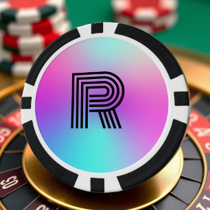 Lot De Jeton De Poker Monogramme néon rose bleu et violet ombre