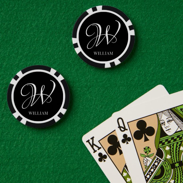 Lot De Jeton De Poker Monogramme noir élégant personnalisé initial (Table de poker (double))