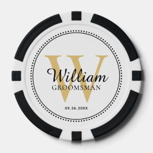 Lot De Jeton De Poker Monogramme or customisé Groomsman Blanc