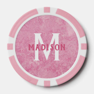 Lot De Jeton De Poker monogramme personnalisé et nom Marbre rose Faux