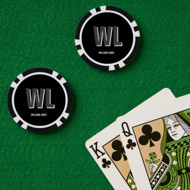 Lot De Jeton De Poker Monogramme personnalisé minimaliste noir et gris (Table de poker (double))