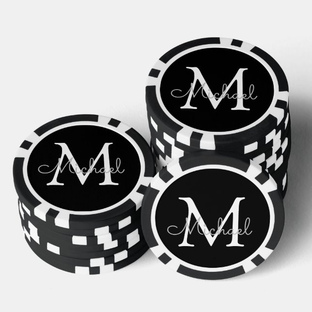Lot De Jeton De Poker monogramme personnalisé noir et blanc simple (Empiler)