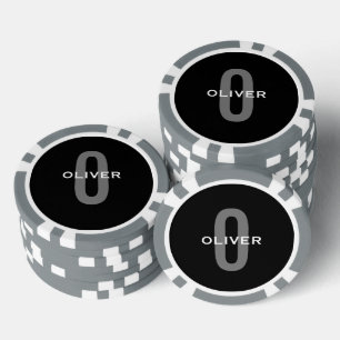 Lot De Jeton De Poker Monogramme personnalisé noir gris blanc Nom
