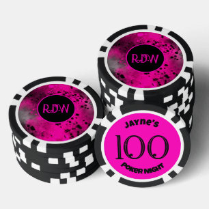 Lot De Jeton De Poker Monogramme personnalisé Retro Pink Paint Splatter