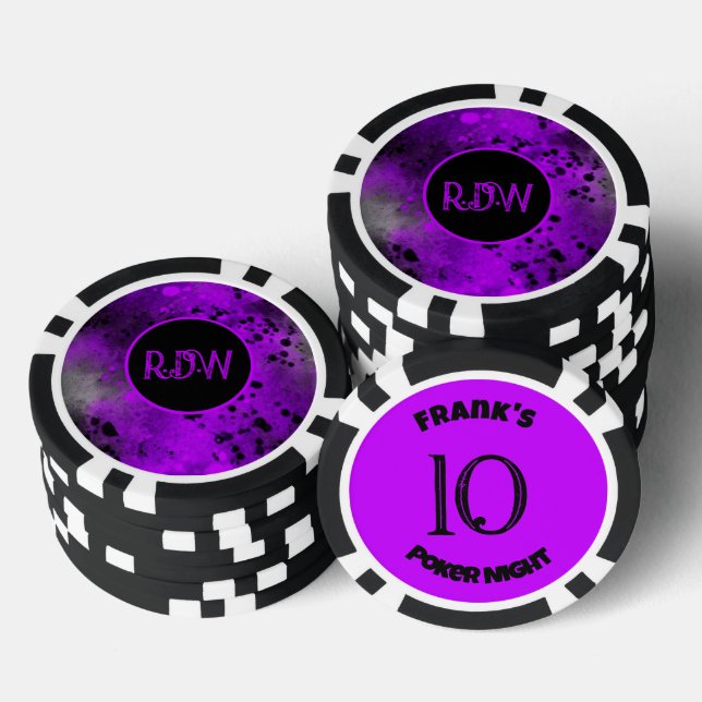 Lot De Jeton De Poker Monogramme personnalisé Retro Purple Paint Splatte (Empiler)