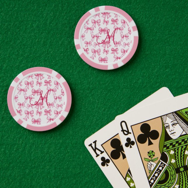Lot De Jeton De Poker Monogramme Première Bow rose Coquette Cadeau esthé (Table de poker (double))