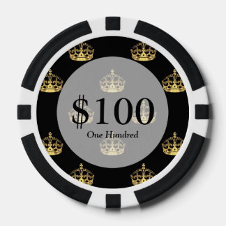 Lot De Jeton De Poker Motif de couronne noir et or
