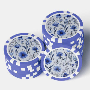 Lot De Jeton De Poker Motif de fleurs bleues botaniques