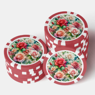 Lot De Jeton De Poker Motif de Rose lunatique