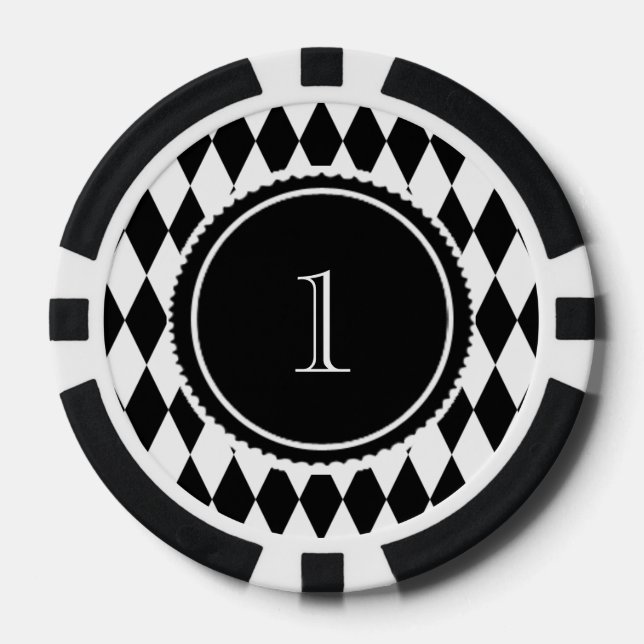 Lot De Jeton De Poker motif diamant arlequin noir et blanc (Recto)