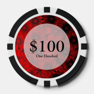 Lot De Jeton De Poker Motif floral rouge foncé