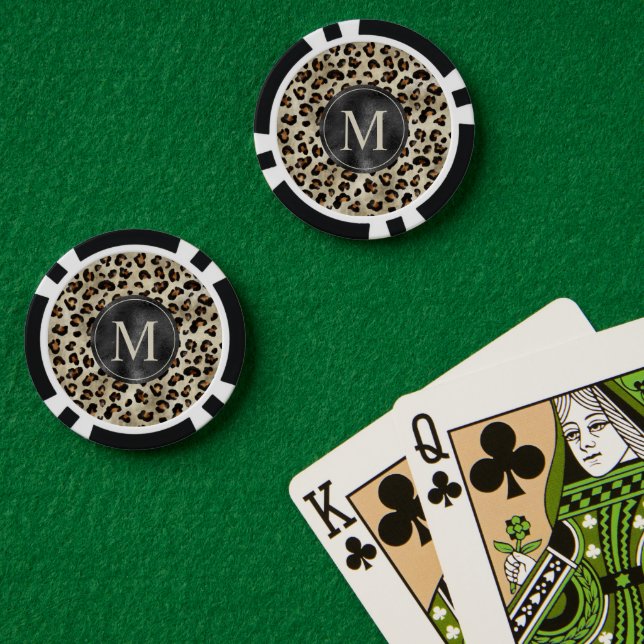 Lot De Jeton De Poker Motif Imprimé Léopard en Beige et Monogramme (Table de poker (double))