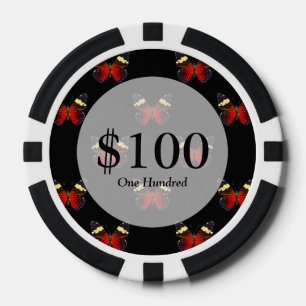 Lot De Jeton De Poker Motif papillon rouge et noir
