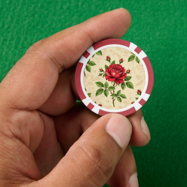 Lot De Jeton De Poker Motif vintage rose rouge (main)