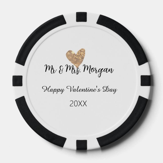 Lot De Jeton De Poker Mr & Mrs name happy Valentine's day gold heart  (Recto)